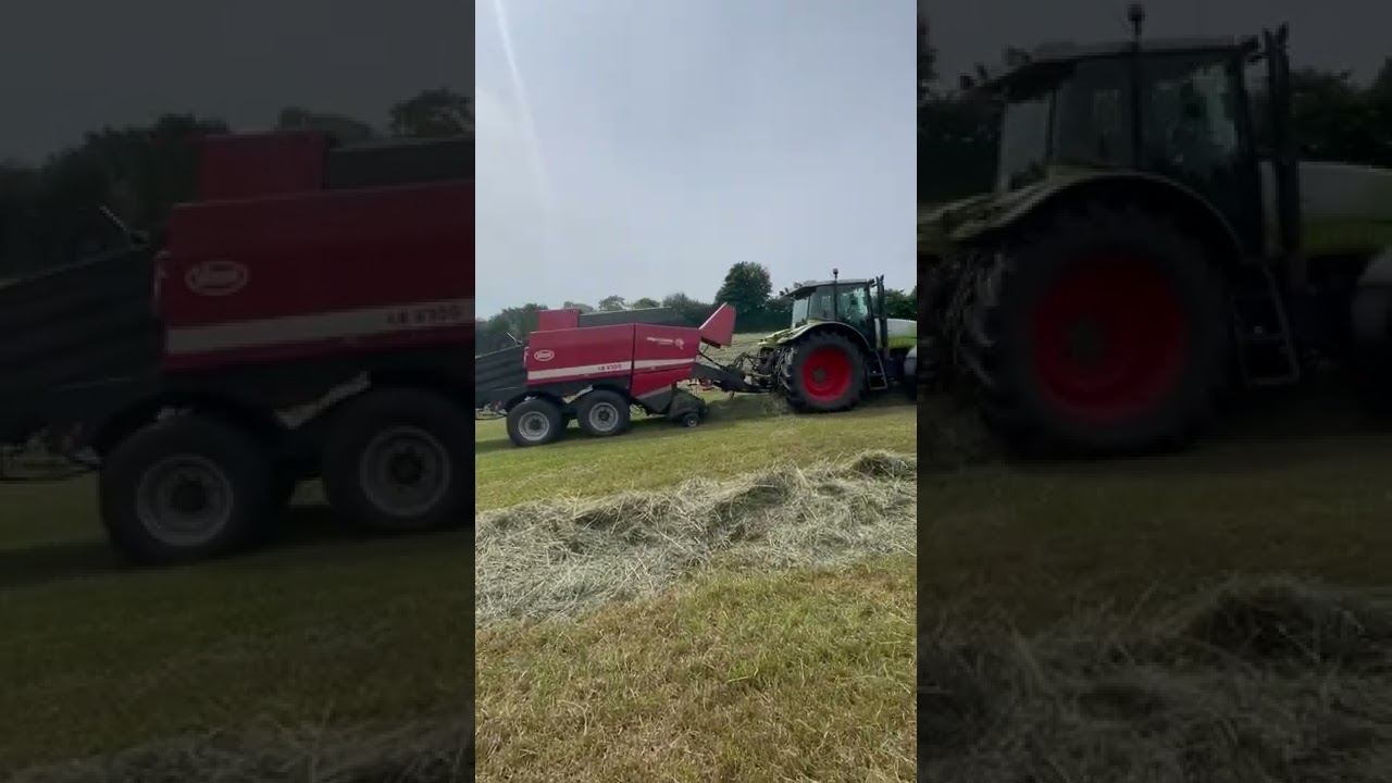 Claas 836RZ with Vicon LB8200 medium size square baler with an Fasterholt QB3 bale trailer