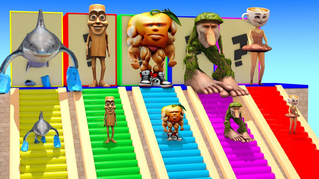 Long Slide Game with Cow Elephant Gorilla Hippopotamus Tiger 3d Animal Game Funny 3d Animals