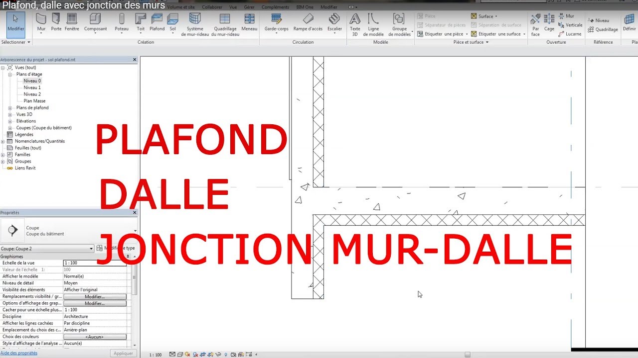 Plafond, dalle avec jonction des murs