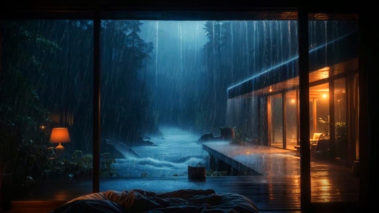 10 Hours Rain Sounds for Sleeping – Cozy Forest Cabin at Night Ambience