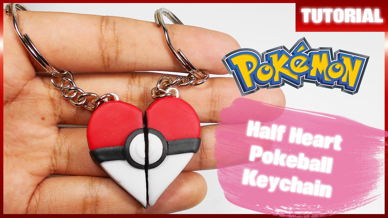 Half Heart Pokeball Keychain ✰ Tutorial ✰ Polymer Clay ✰ Porcelana Fría