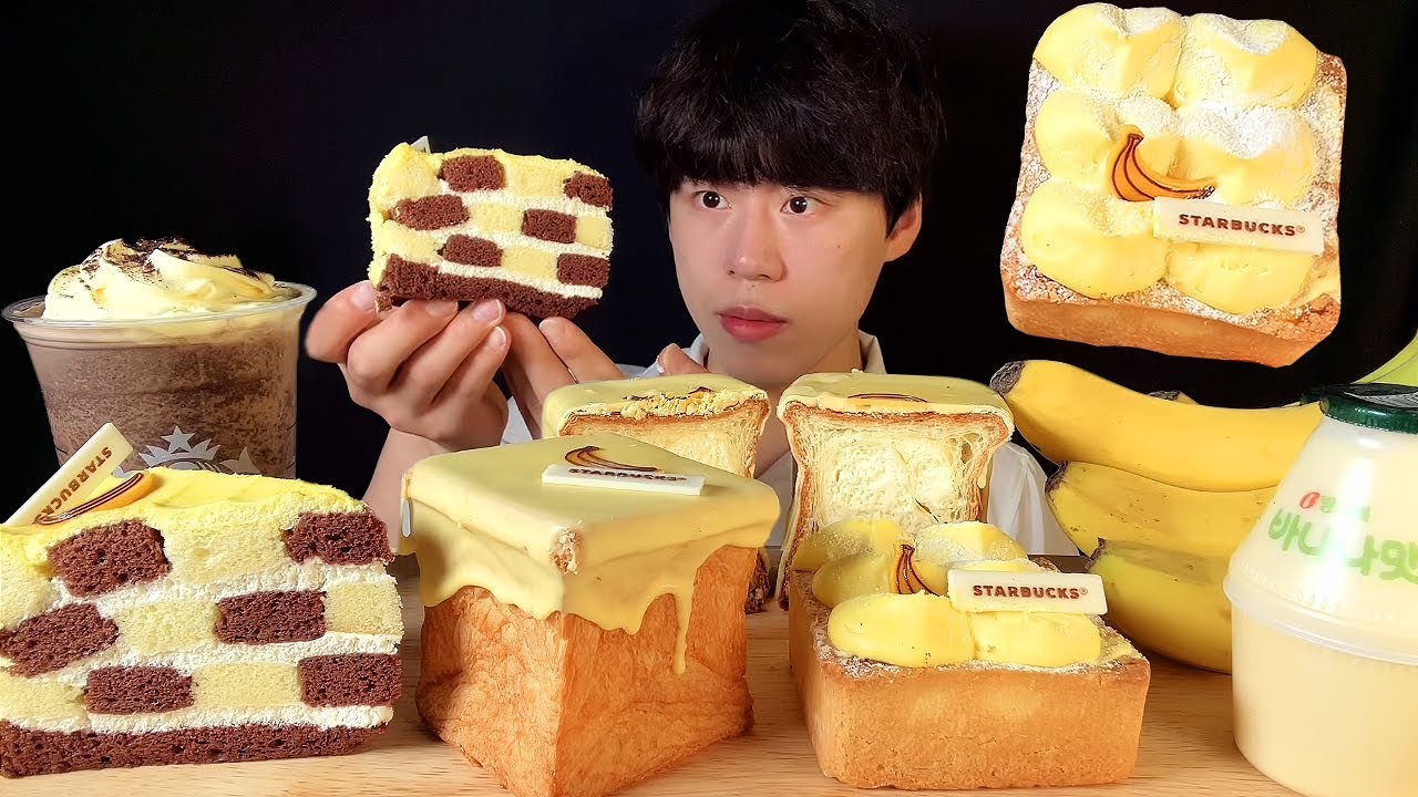 SUB)스타벅스 바나나 디저트 먹방 asmr 여름이 다가오나봐요! STARBUCKS Banana Dessert MUKBANG