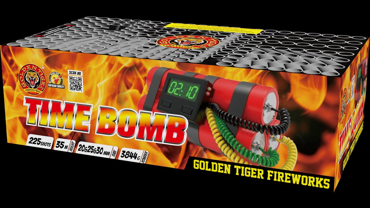 GT005 TIME BOMB 225 Shots 1.3G Compound Barrage by Golden Tiger Fireworks
