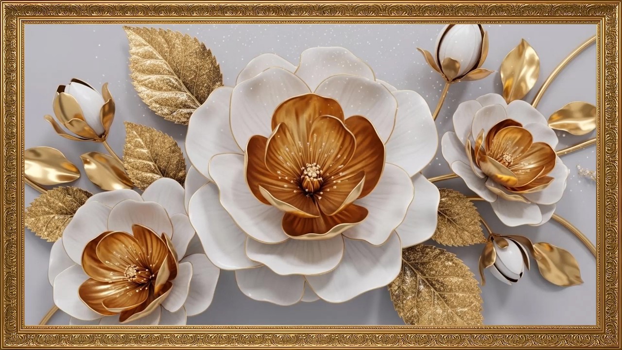 Golden Bloom Elegance ✨ | Luxury Flower Wall Art 4K Screensaver​ | 7 Hours