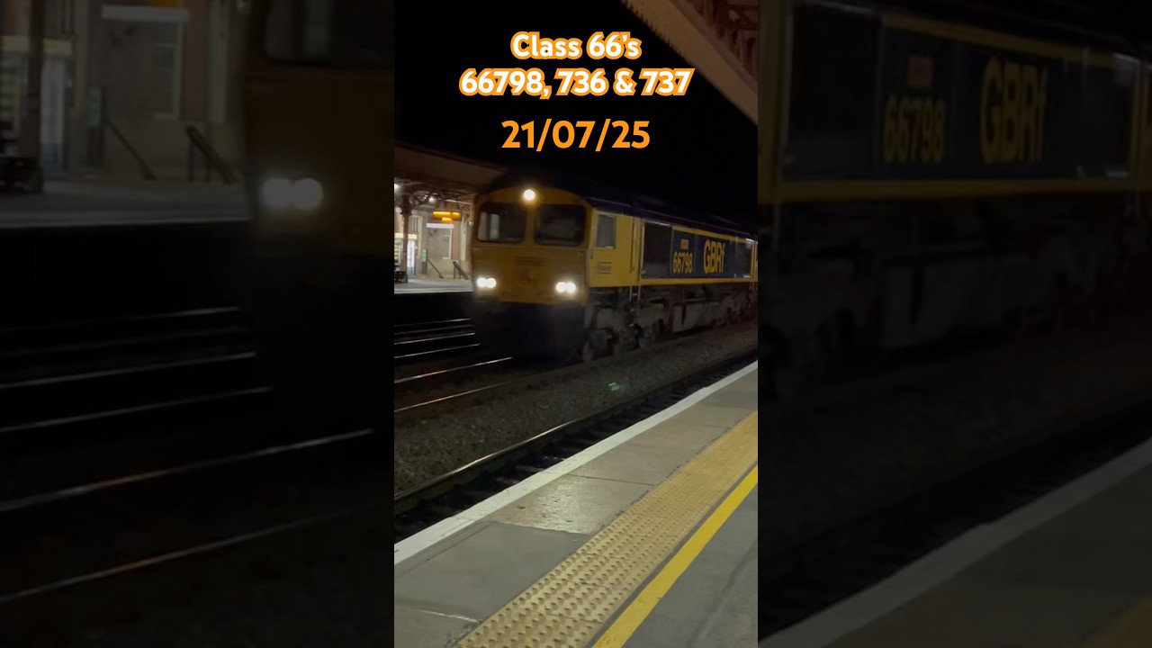 The midnight GBRf triple class 66 freight train move passing Leamington spa #trainspotting #class66