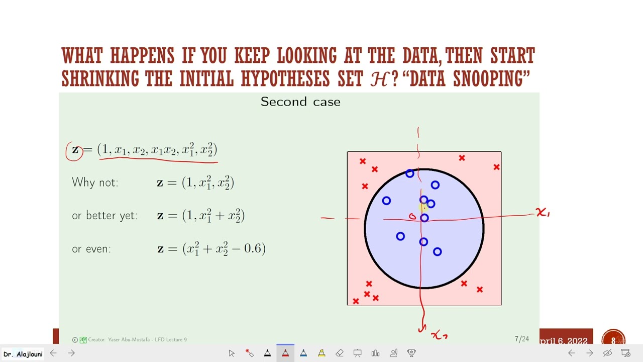 ML Lec07 Logistic regression, VC-dimension under nonlinear transforms, and data snooping.