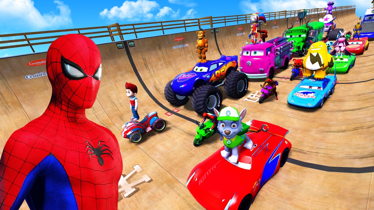 SPIDER-MAN 2 & PAW PATROL, POPPY PLAYTIME, FNAF Join in the Epic New Stunt Race | GTA 5 MODS