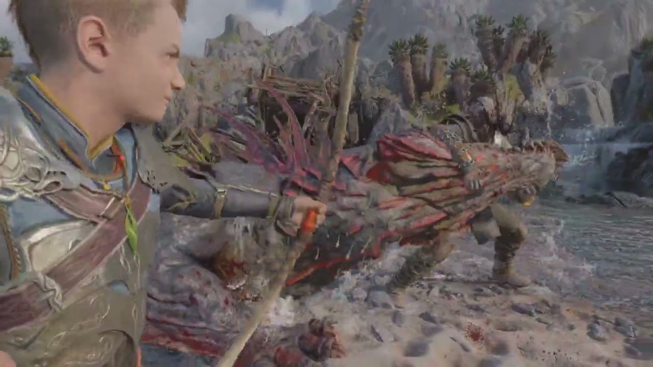God of War Ragnar&ouml;k Taking down Gator with Atreyus
