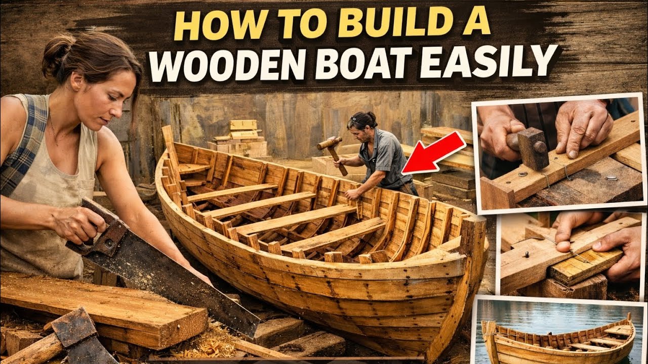 Easy way to make a wooden boat from many pieces of wooden planks the old-fashioned way 