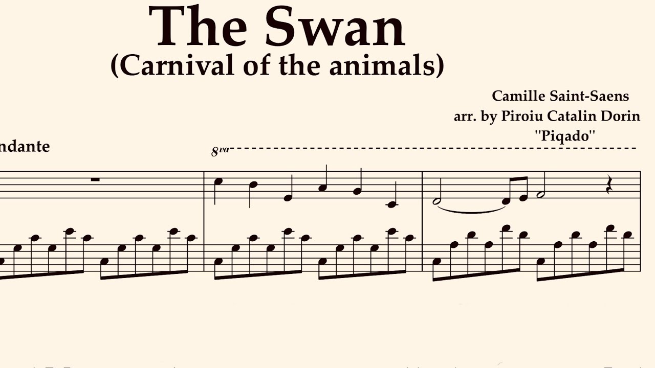 The Swan (Carnival of the animals)  Saint-Saens arr. by Piqado Solo Piano Easy to Read in C major