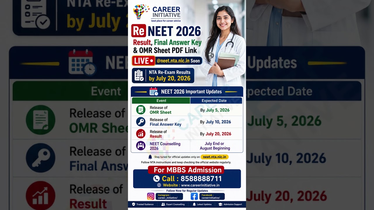 Re NEET 2026 Result LIVE 🔥 Final Answer Key & OMR Sheet PDF @neet.nta.nic.in | Result by July 20