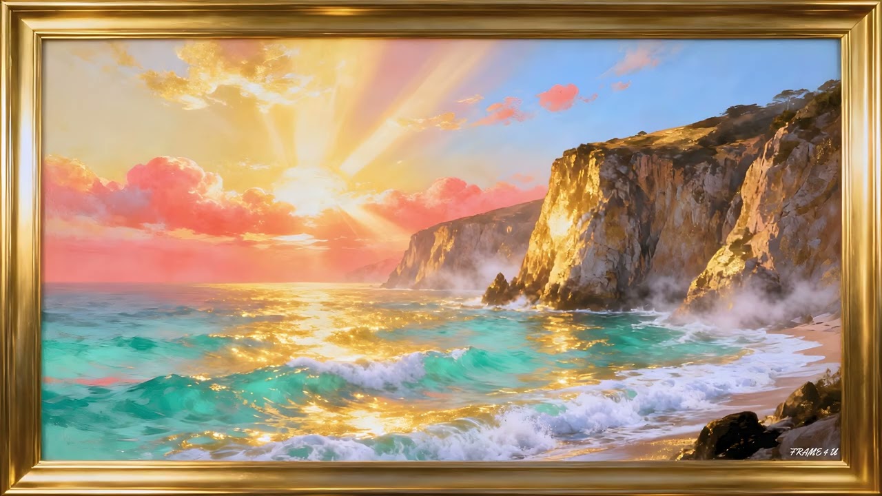 Golden Hour Coastal Cliffs with Golden Frame— 2 Hour Relaxing TV Screensaver | 4K TV Screensaver