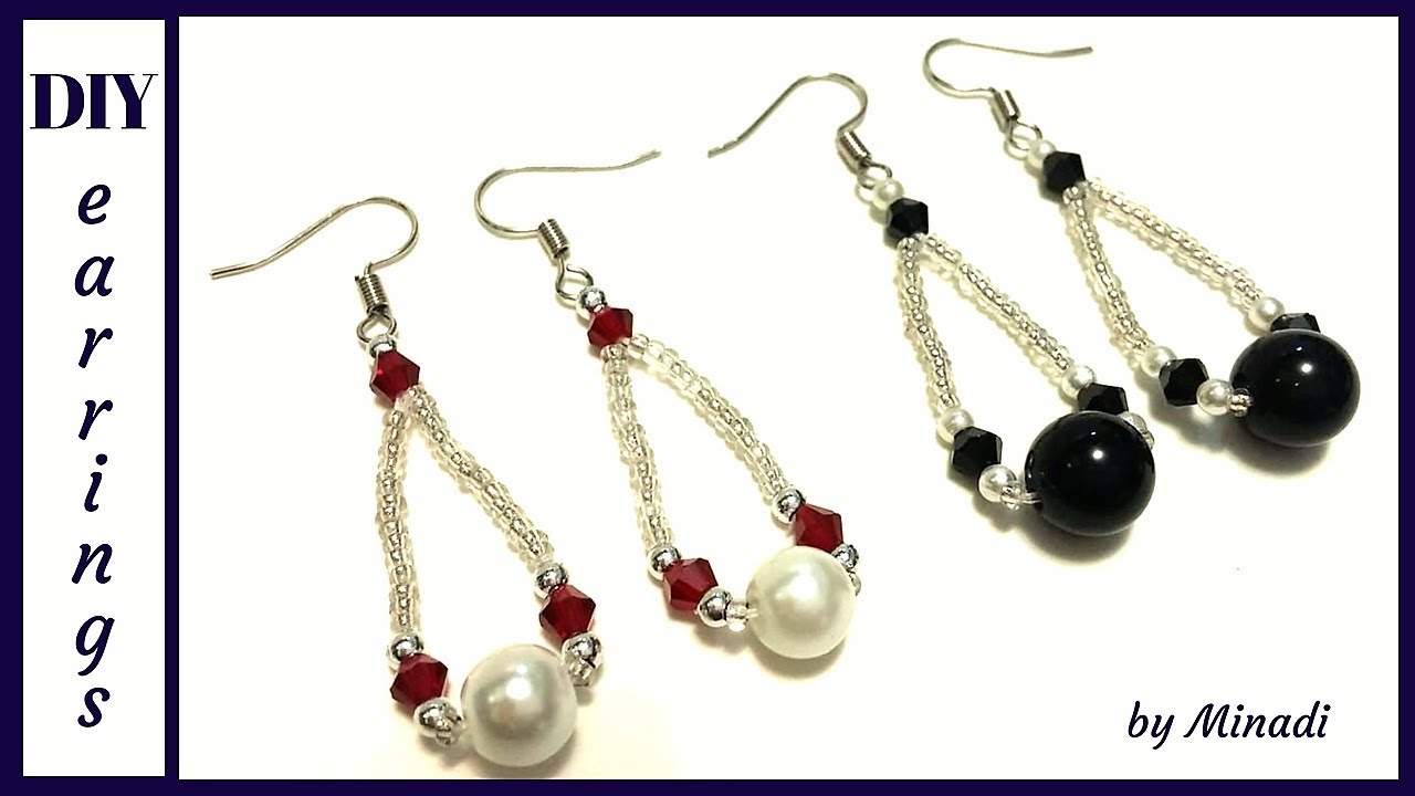 5 minutes DIY earrings. Simple beaded earrings. Beads earrings beginner pattern