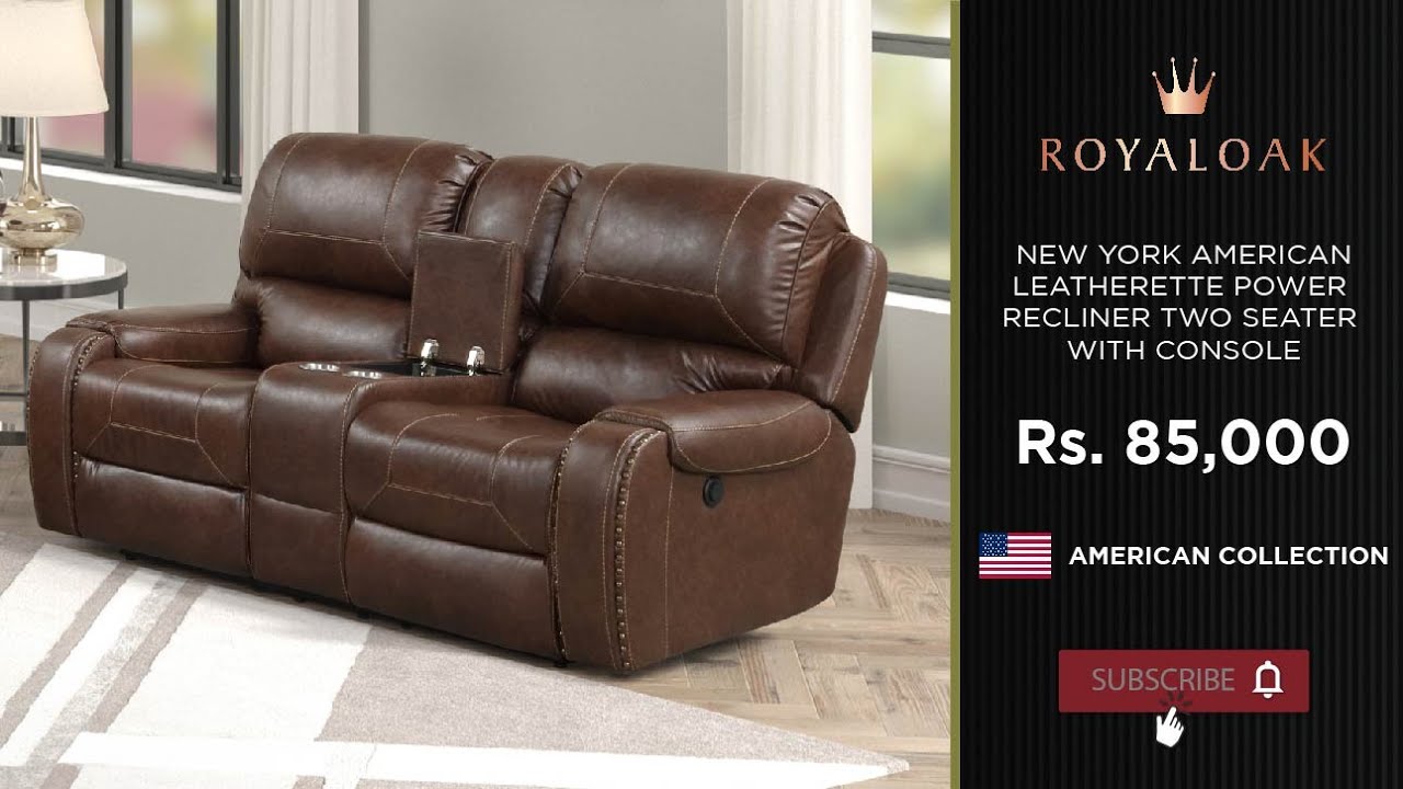 Royaloak | New York American Leatherette Power Recliner Two Seater With Console