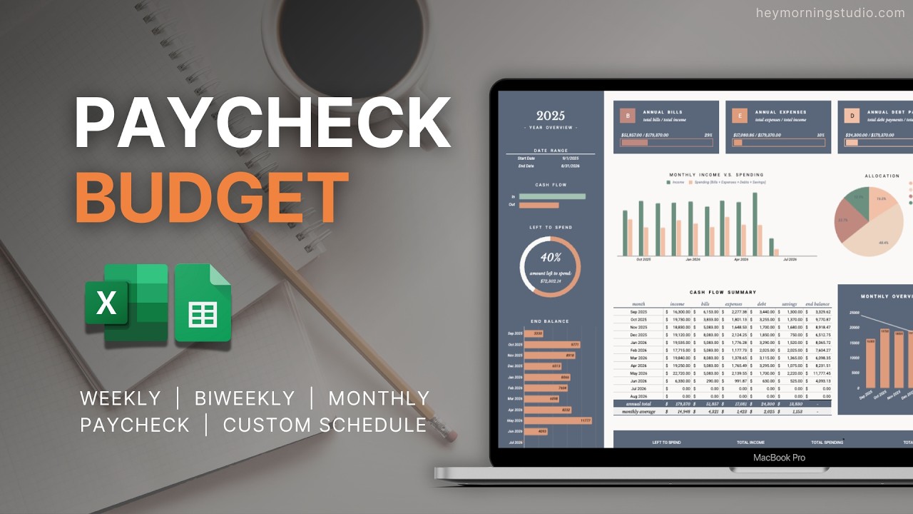 Paycheck Budget Tutorial - Weekly, Biweekly, Monthly, Custom Period - Track Bills, Debt & Savings