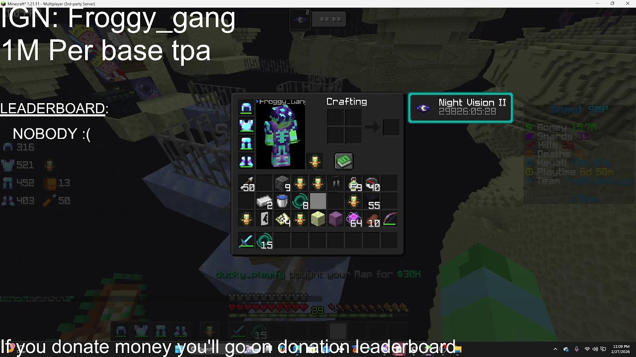 MINECRAFT DONUT SMP TPAING TO PEOPLE Ratingbases 1M per!