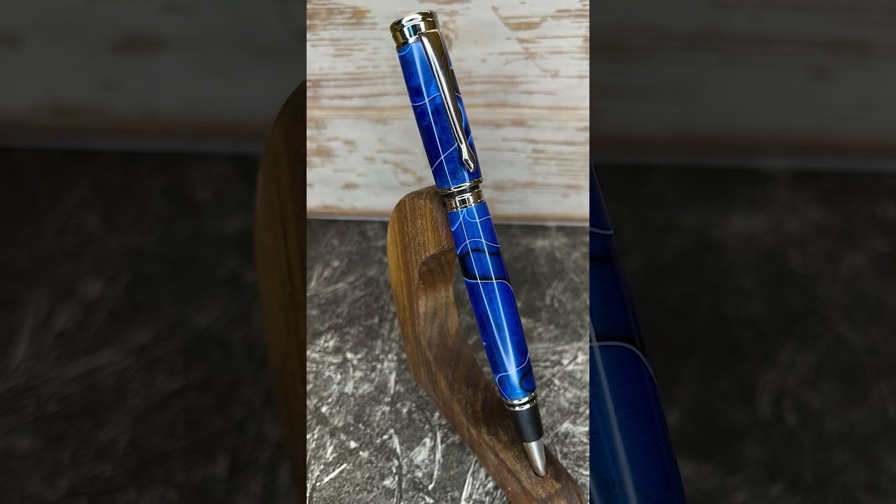 Beautiful Blue Epoxy Executive Rollerball by PSI #satisfying #asmr #diy #penturning #lathe #custom
