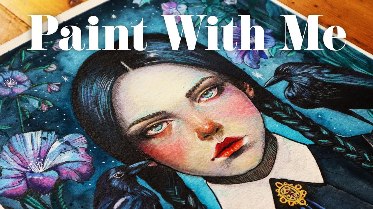 How I Paint Wednesday Addams | Tim Burton Inspired Watercolor Tutorial (Silent Session)