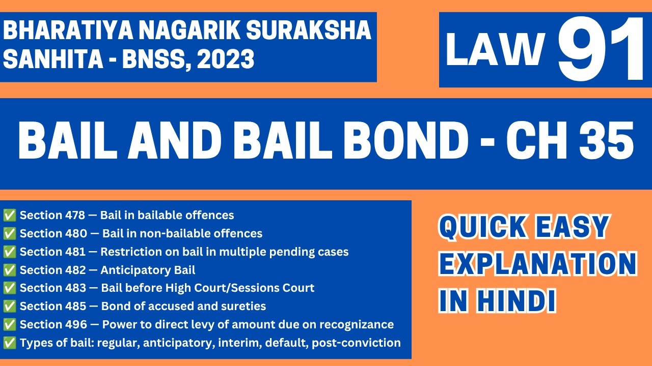 Bail and Bail Bond | Chapter 35, Sections 478-496 BNSS 2023 Complete | Judiciary UGC NET LLB | LAW91