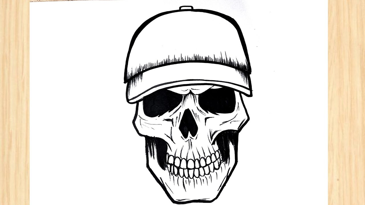 How To Draw A Skull Wearing A Hat | Skull Tribal Tattoo 