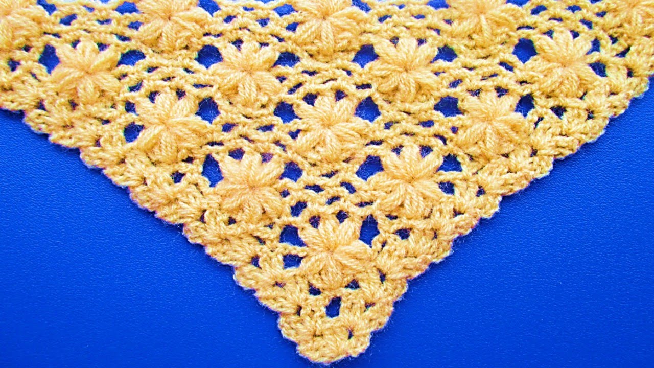 chal triangular tejido a crochet paso a paso en punto jazmín