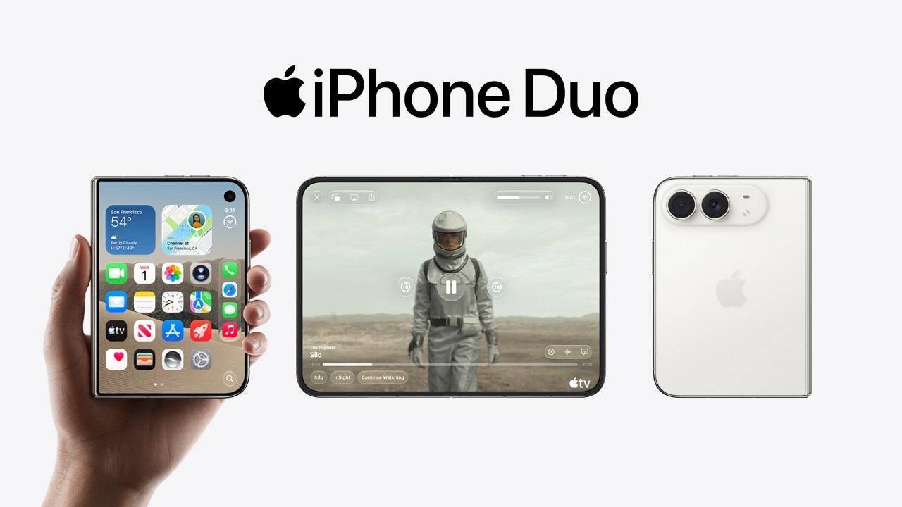 iPhone Duo: The largest display of any iPhone. Foldable. Posable. And durable.