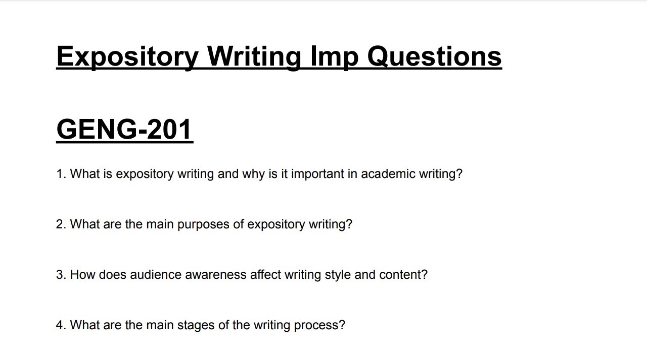 GENG-201 ~ Expository Writing ~ Important Questions #questions 