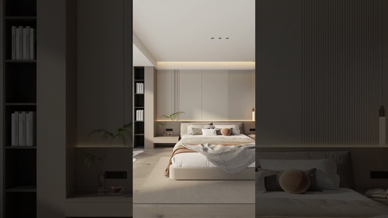 Minimalist bedroom interior design ✨ #vrishtidesigns #modernbedroom #luxuryinteriors #bedroomgoals