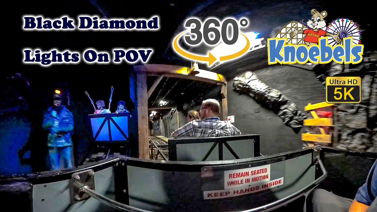 VR 360 5K Black Diamond Roller Coaster On Ride Lights On POV Knoebels 2021 06 26
