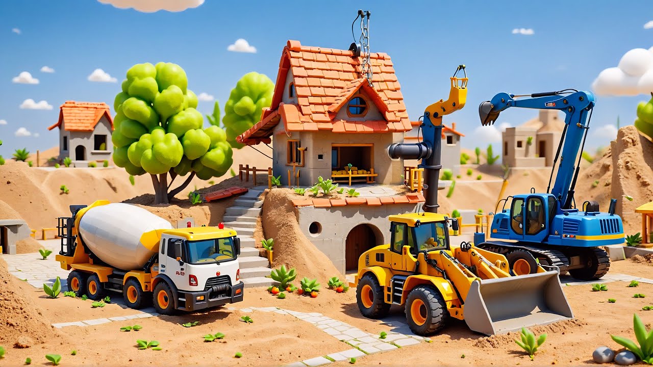 Construction Works: Excavator & Loader Build Garden Research House 🏡🌱
