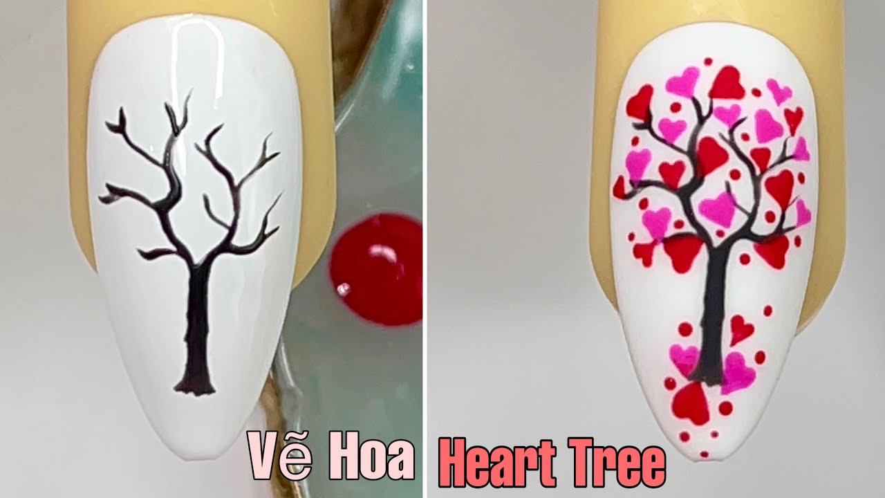 Heart Tree Nail Art Step-by-Step For Beginner 💖Vẽ Hoa💅 New Nails Design 💝 New Nails