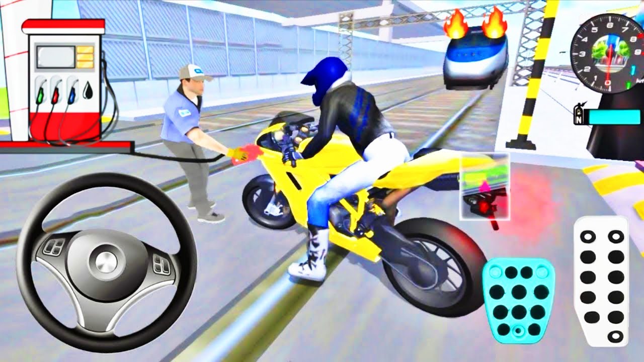 Yellow Brand New Bike Vs Bullet Train  Road - 3d Driving Class android game play || Car Game #gaming