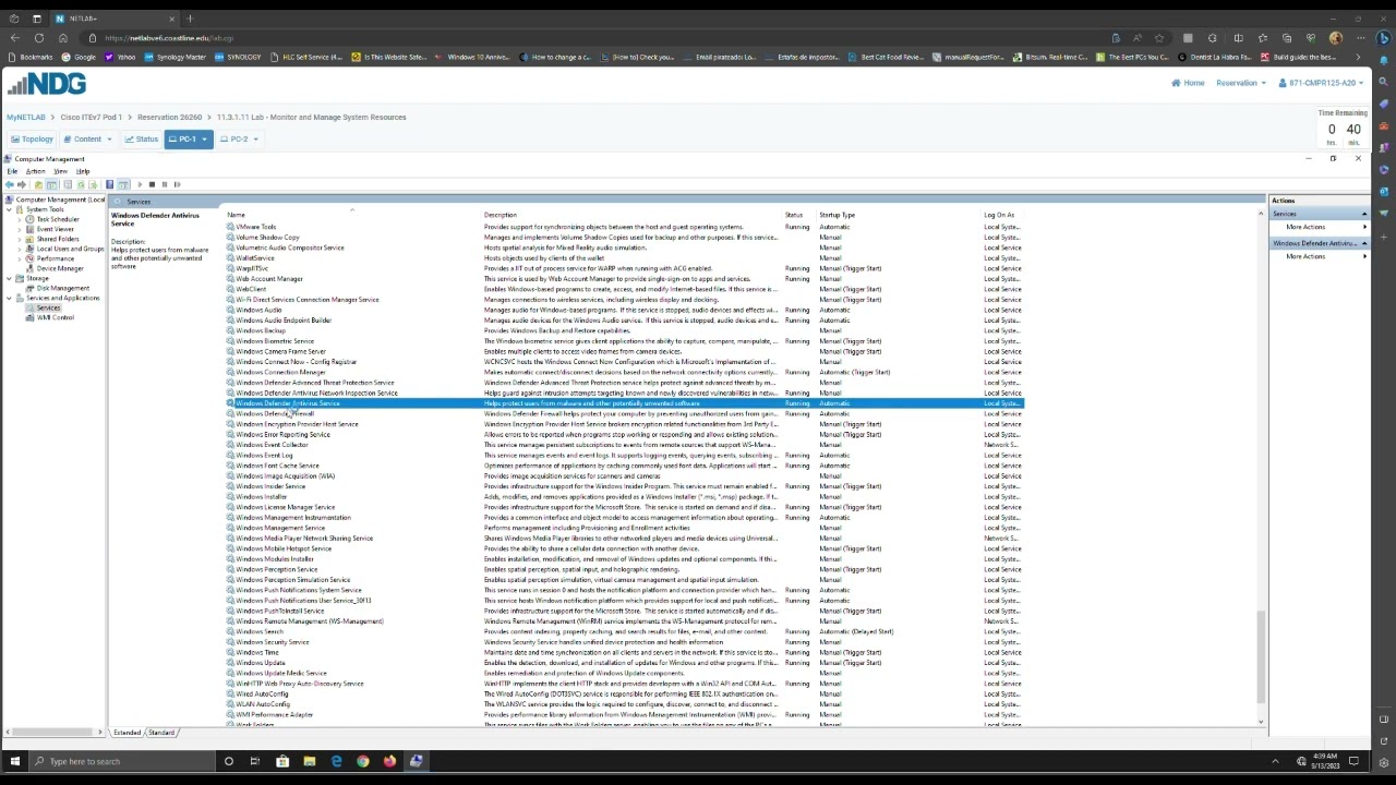 Module 3  CMPR 125 -NetLab+Cisco IT Essentials v7: Lab 11.3.1.11 Monitor and Manage System Resources