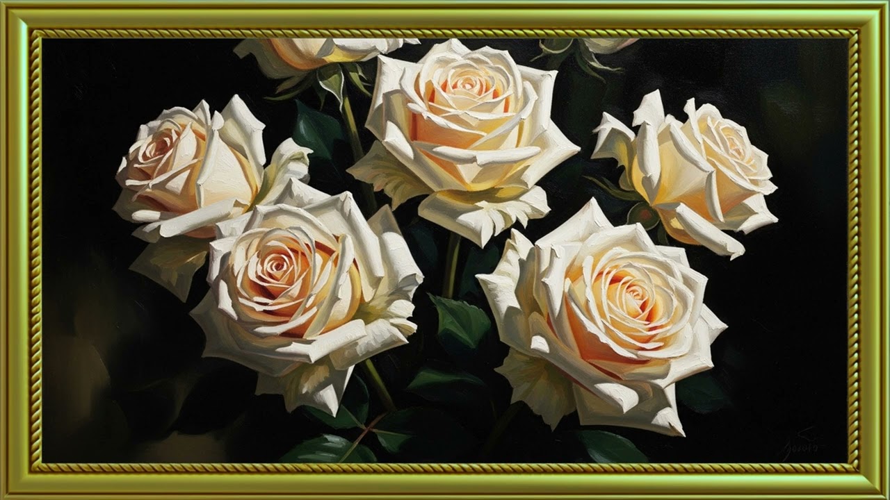 Romantic Cream Roses Masterpiece 4K Experience | Two Hours Museum-Style Art