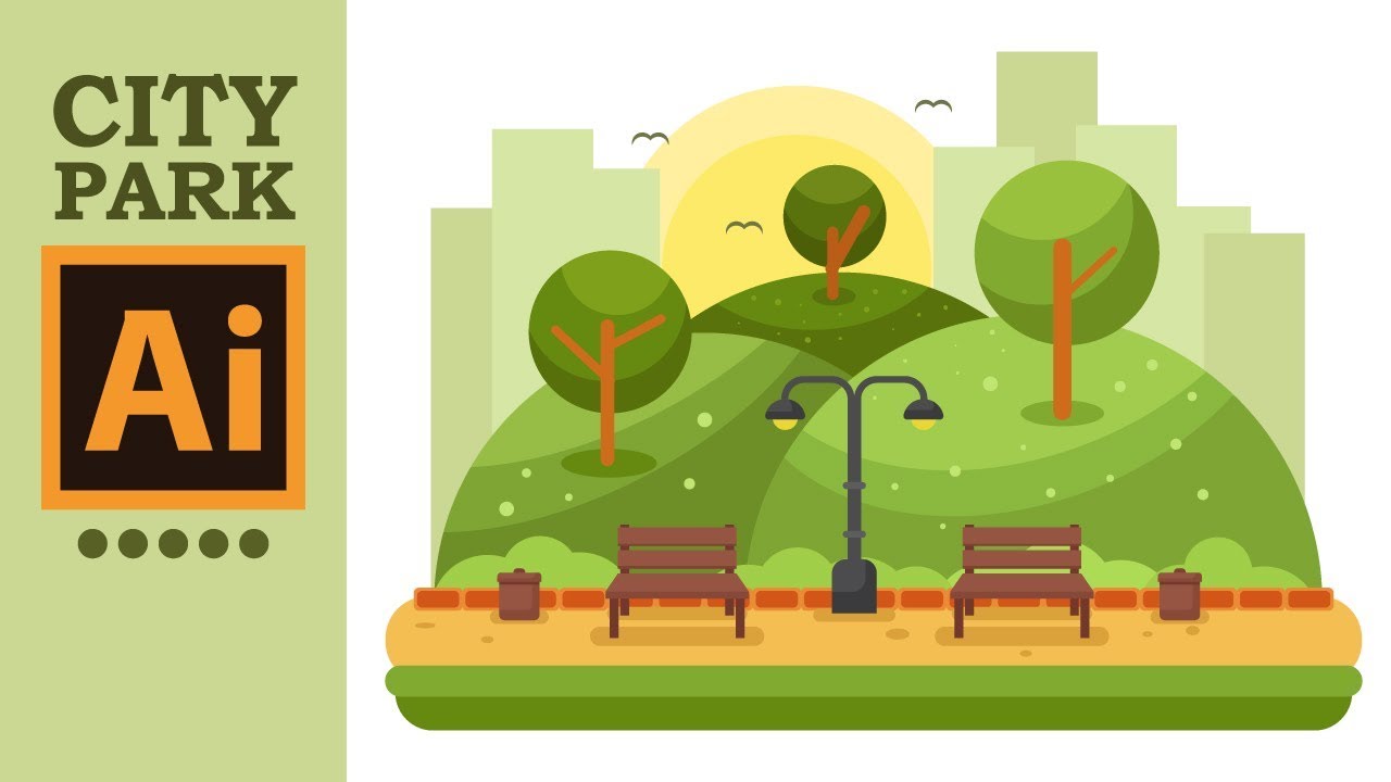 City Park - Flat Design Landscape in Adobe Illustrator