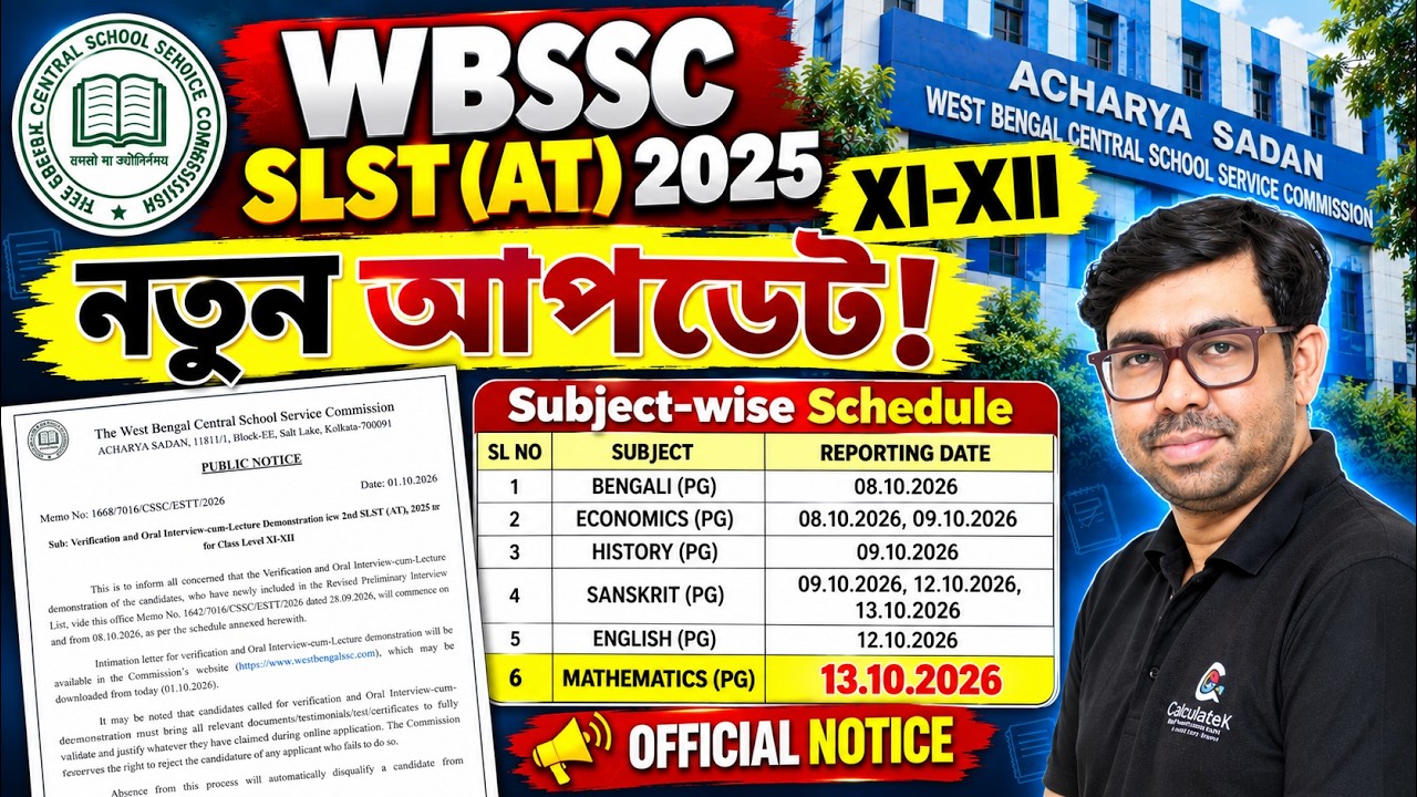 WBSSC SLST 2025 XI-XII | নতুন আপডেট! Interview & Verification Date প্রকাশ | Subject-wise Schedule