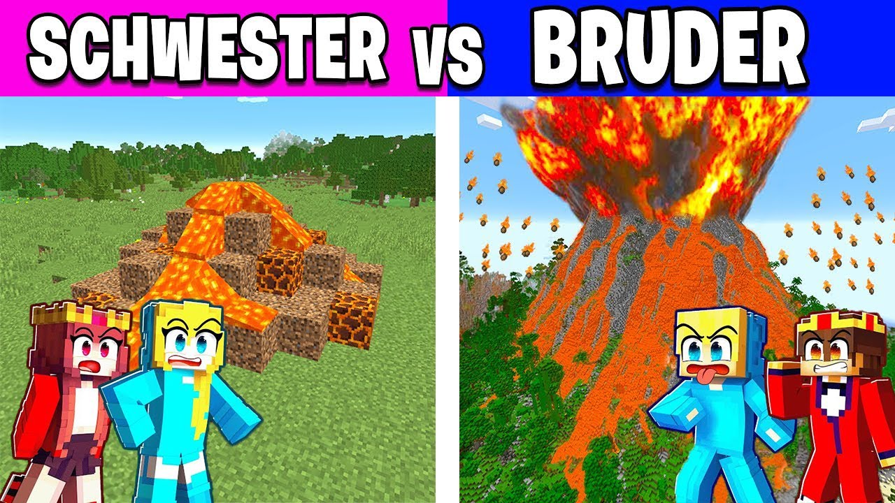 SCHWESTER vs BRUDER Vulkan BAU CHALLENGE in Minecraft!