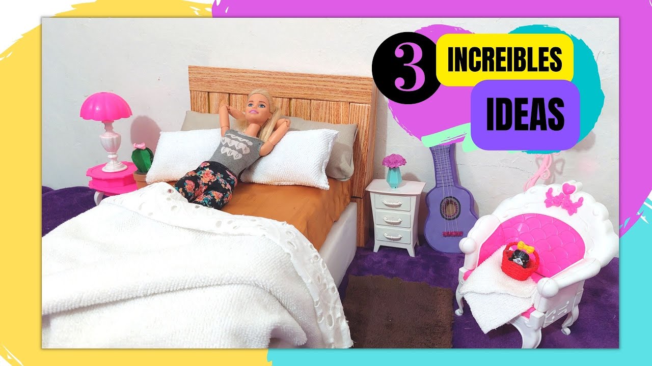 🌟 3 INCREIBLES IDEAS para hacer CAMA para Muñecas Barbie!! 💜👱‍♀️RECOPILACION EPICA