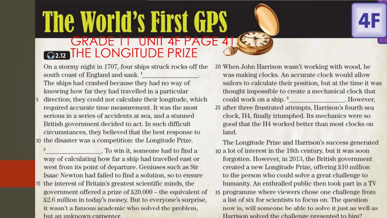 Grade 11  Unit 4F Page 41 The Longitude Prize