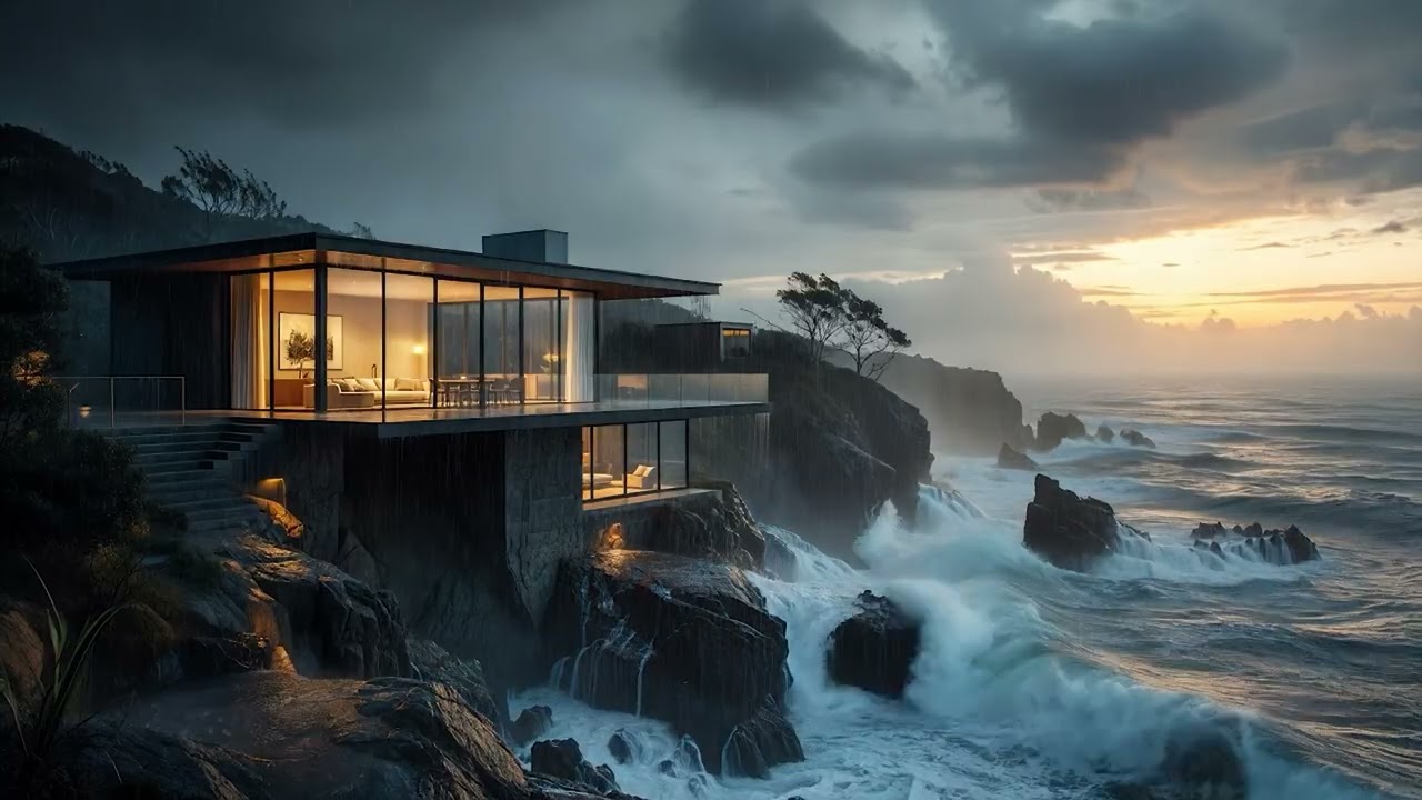 Ocean Waves at Sunset on a Cliff | Relaxing Nature Sounds