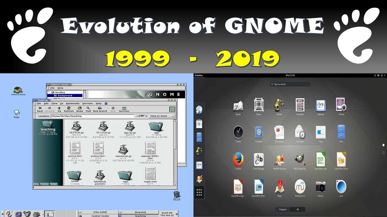 Evolution of GNOME from 1.0 to 3.34 (1999 - 2019)