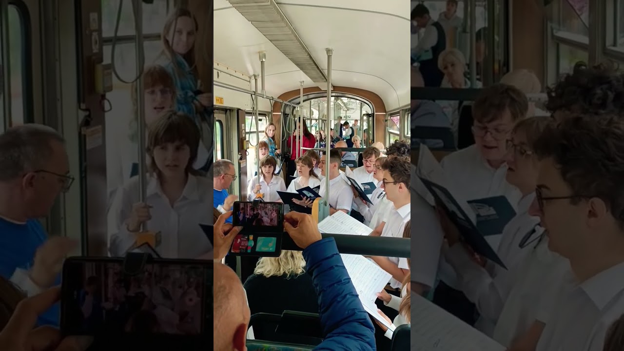 concret choir on a tram.