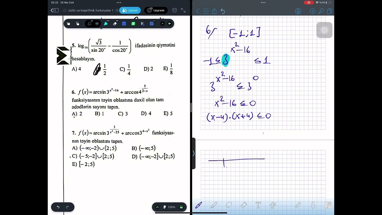 MHM Üstlü və Loqarifmik funksiyalar Test 12