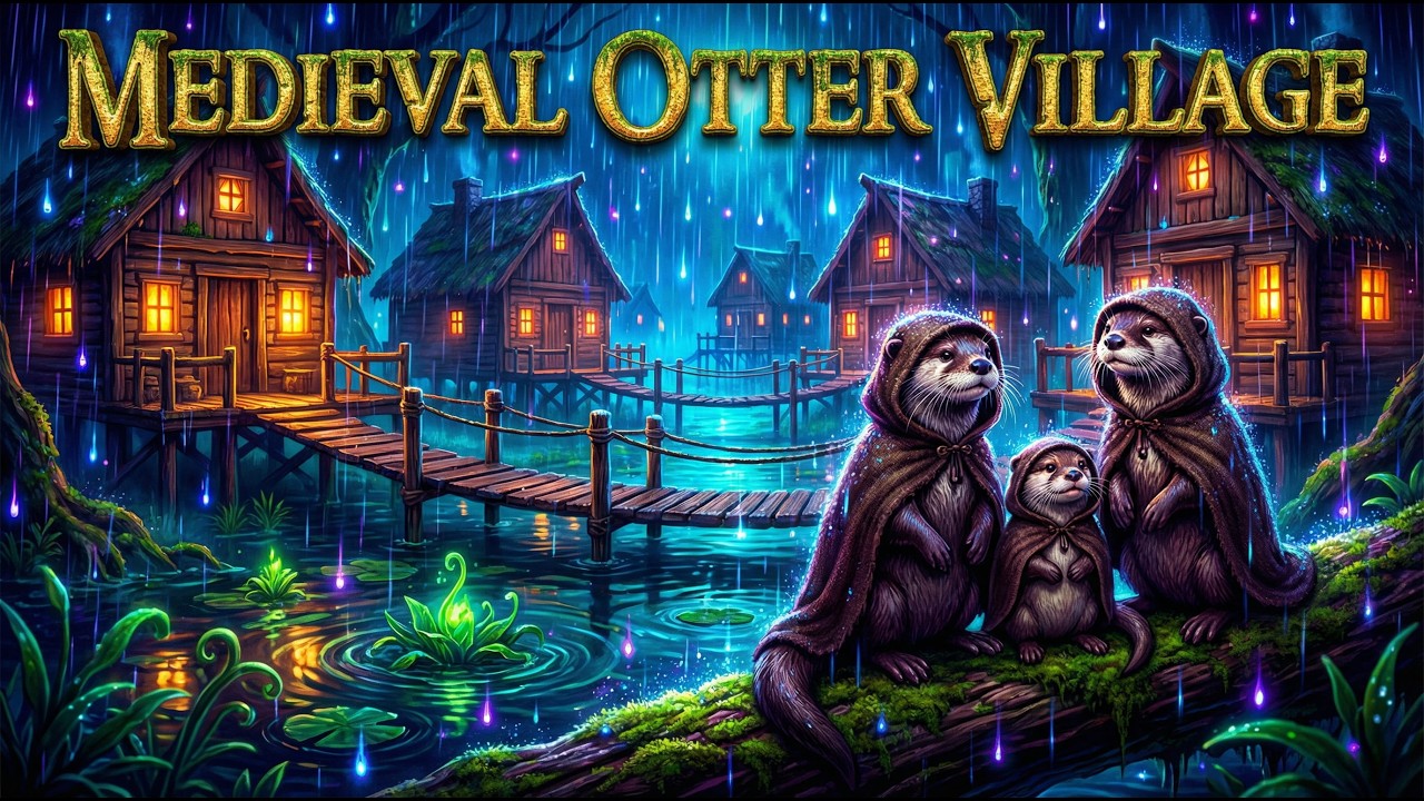 Medieval Fantasy Music & Rain Sounds - Cozy Otter Village Ambience