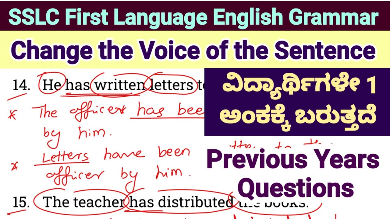 SSLC First Language English Grammar Change the Voice of The Sentence Passive Voice Active to Passive
