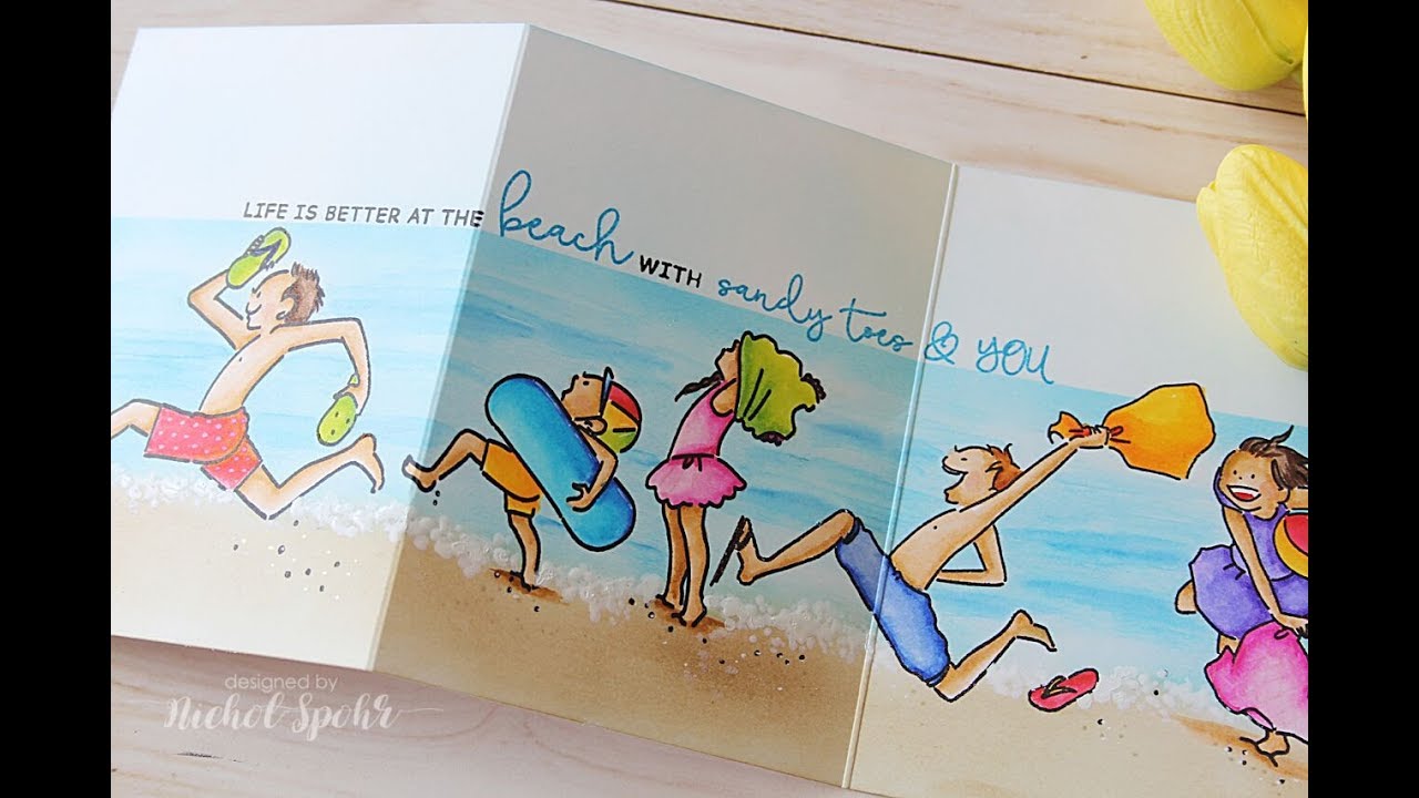 Waffle Flower | Beach Scene One Layer Tri Fold Card