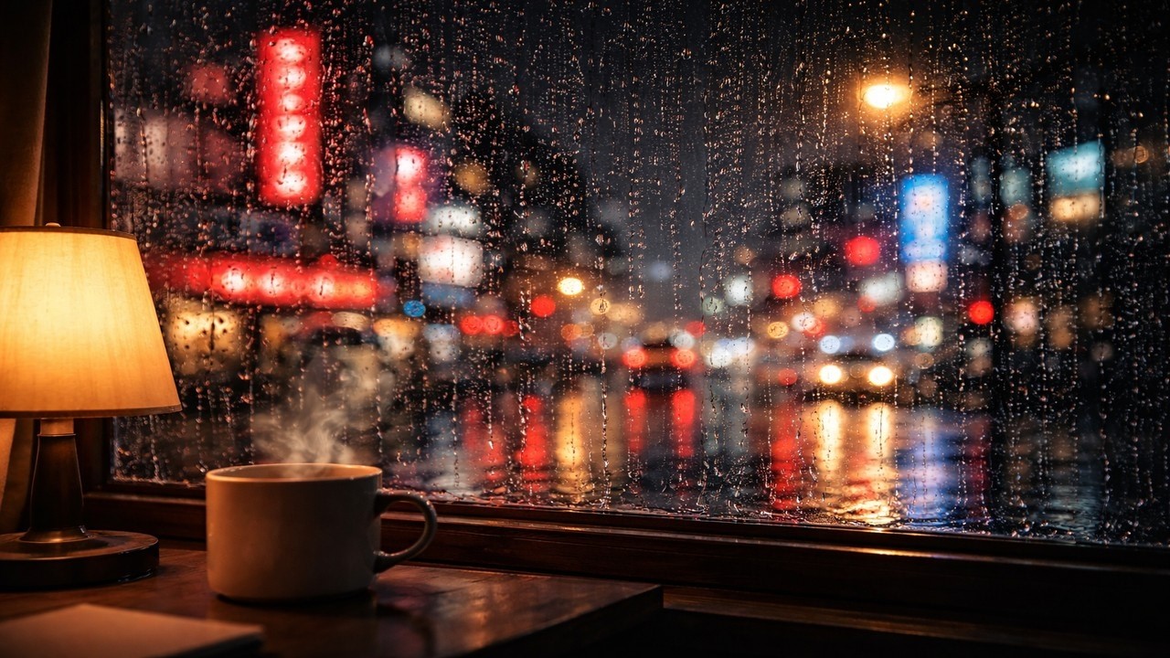 🌧 Neon Rain at Night | Cozy Window Ambience with Soft City Sounds