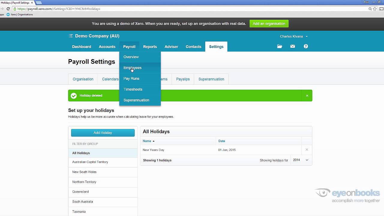 Public Holidays in Xero Payroll - Explained by Eye on Books