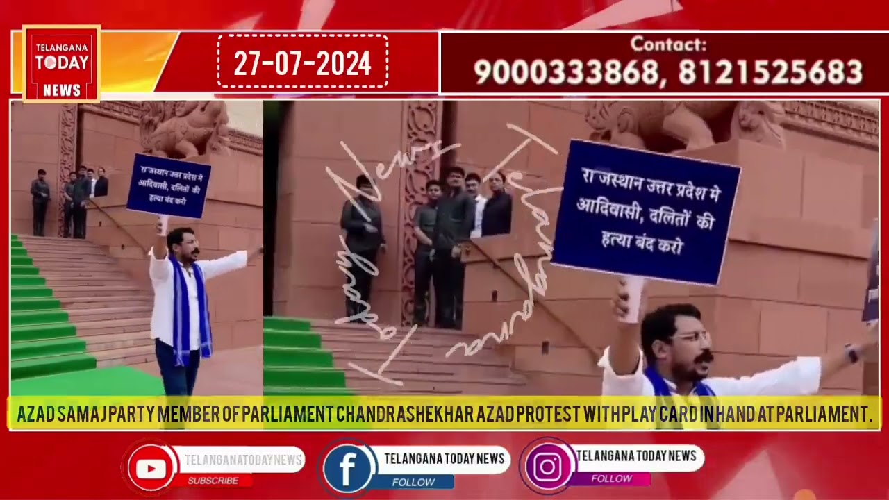 Azad Samaj Party Member Of Parliament Chandrashekhar Azad protest With Play card At Parliament.