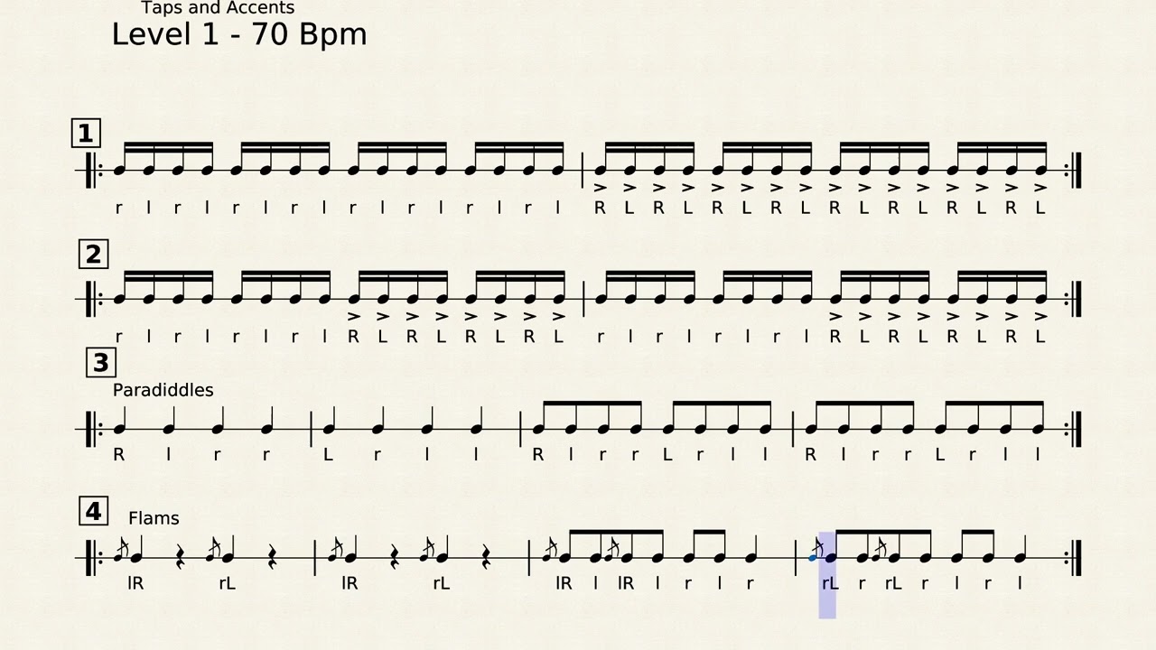 Snare Drum Rudiment Primer  - MULTI SPEED tempos in comments